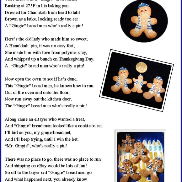 Hanukkah Polymer Clay Gingie Bread Man Pin - Picture 13 of 16